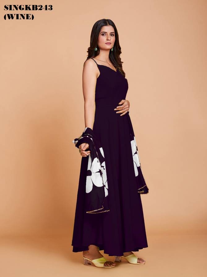 SINGKB243WINE Party Wear Dupatta With Gown Catalog